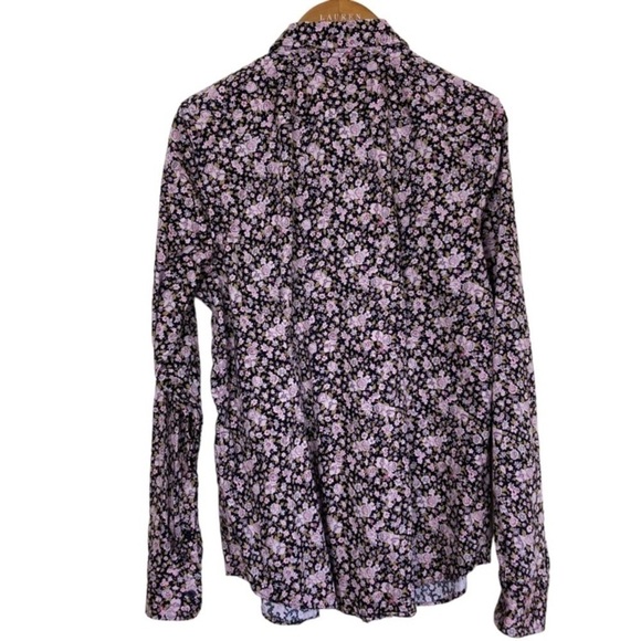 Chaps No Iron Button Down Shirt Black/Pink Ditsy Floral Contrasting Cuffs M - Picture 6 of 15